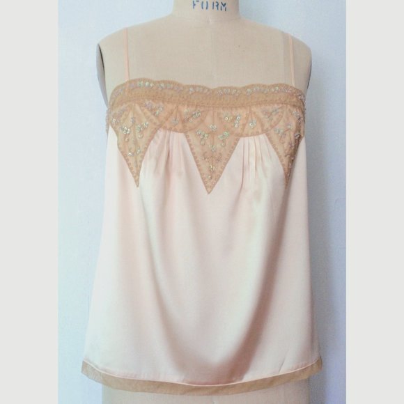 Moda International Tops - MODA INTERNATIONAL PEACH SILK LACE CAMISOLE L